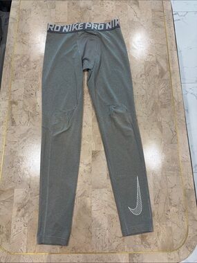 Nike Gray Youth Pro Performance Leggings with White Swoosh